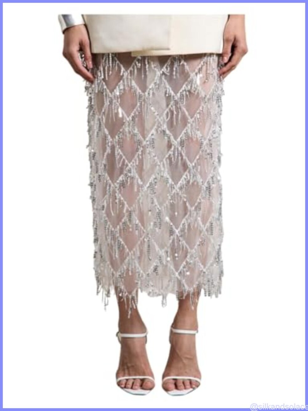 Sequin Maxi Skirt Sheer Fringe Tassel Sparkly Night Out Pencil Long Skirt
